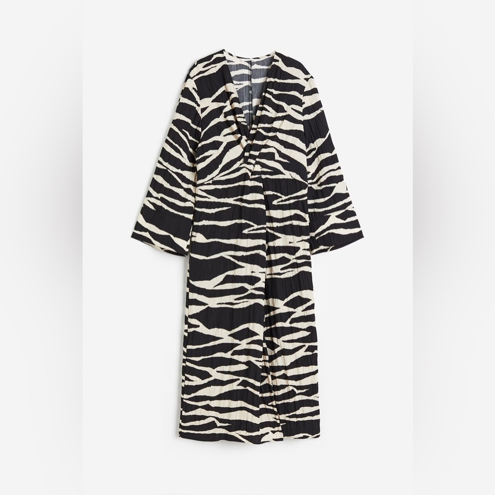 H&M Zebra print V-neck knot detail Midi Dress XS